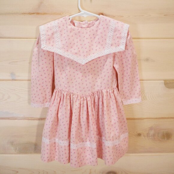 Vintage Handmade Dress Girls Size 5 (approx) Sailor Bib Collar Pink Pansy Floral - Picture 1 of 9